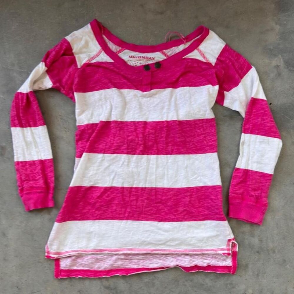 Union Bay pink & white striped long sleeve shirt 100% cotton size s